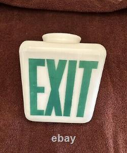 Vintage White Milk Glass Exit Sign Triangular Wedge Green Letters Double Sided