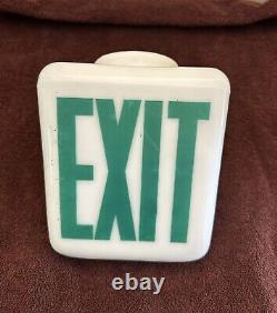 Vintage White Milk Glass Exit Sign Triangular Wedge Green Letters Double Sided