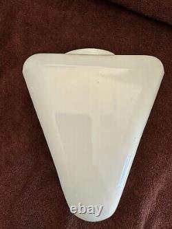 Vintage White Milk Glass Exit Sign Triangular Wedge Green Letters Double Sided