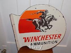 Vintage Winchester Ammunition Porcelain Double Sided Flange Sign