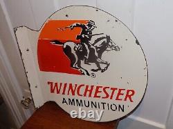 Vintage Winchester Ammunition Porcelain Double Sided Flange Sign