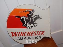 Vintage Winchester Ammunition Porcelain Double Sided Flange Sign