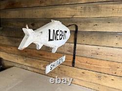 Vintage Wood Fish Trade Sign WithIron Bracket Painted Live Bait Double Sided