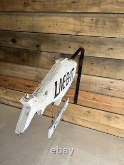 Vintage Wood Fish Trade Sign WithIron Bracket Painted Live Bait Double Sided