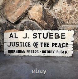 Vintage Wood Justice Of The Peace Marriage Parlor Double Sided Sign Folk Art