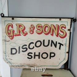Vintage Wood Trade Sign G. R. & Sons Discount Shop Double Sided Hanger