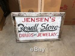 Vintage Wooden Not Porcelain Rexall Soda sign Drugs Jewelry Double Sided