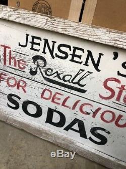 Vintage Wooden Not Porcelain Rexall Soda sign Drugs Jewelry Double Sided