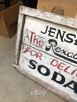 Vintage Wooden Not Porcelain Rexall Soda sign Drugs Jewelry Double Sided