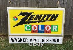 Vintage Zenith Color TV Television Radio Hi Fi Stereo Lighted Double Sided Sign
