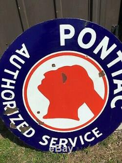Vintage double-sided porcelain Pontiac Authorized Service sign 42 inch