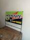 Vintage Interstate Battery Double Sided Metal Sign Nascar Gas Oil Kyle Busch