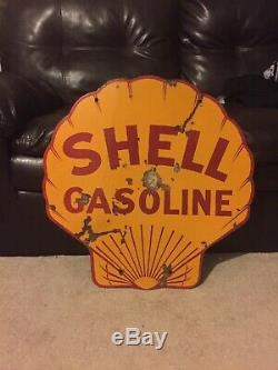 Vintage original 1930 SHELL 24 double sided porcelain sign gas and oil