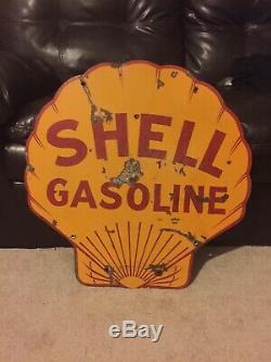 Vintage original 1930 SHELL 24 double sided porcelain sign gas and oil
