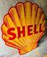 Vintage Porcelain Enamel Golden Shell Gasoline 48 Inch Double Sided Sign