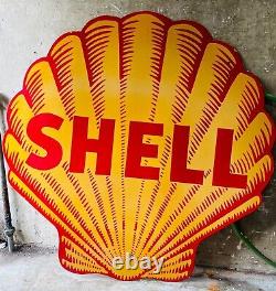 Vintage porcelain enamel golden shell gasoline 48 inch double sided sign