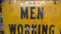 Vintage steel sign 18 x 18 MEN WORKING OVERHEAD double sided