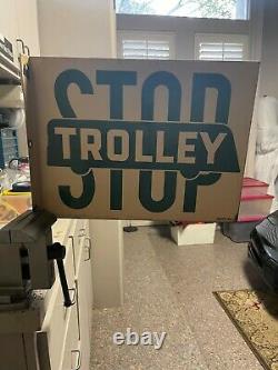 Vintage stop trolley double sided porcelain sign