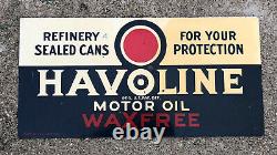 Vtg 1935 Havoline Motor Oil Rack Sign Tin Double Sided DST 21.25 Texaco Gas Oil