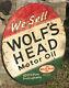 Vtg 1941 Wolfs Head Motor Oil Sign Painted Metal 30 Double Sided Rare