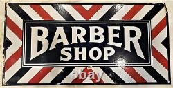Vtg 1950s William Marvey Double Sided Porcelain on Steel Barber Shop Flange Sign