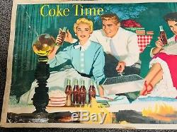 Vtg 1954 Coke Time Coca Cola Poster Sign for Kay Frame Double Sided Litho 27x56