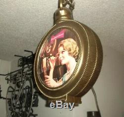 Vtg. 1959 Double Sided Hanging Budweiser Beer Lighted Pocket Watch Style Sign