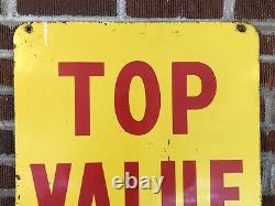 Vtg 1960 Top Value Stamps Advertising Sign Double Sided Metal 28 Country Store