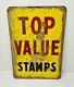 Vtg 1960 Top Value Stamps Advertising Sign Double Sided Metal 28 Gas Oil Store