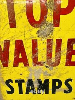 Vtg 1960 Top Value Stamps Advertising Sign Double Sided Metal 28 Gas Oil Store