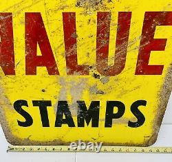 Vtg 1960 Top Value Stamps Advertising Sign Double Sided Metal 28 Gas Oil Store