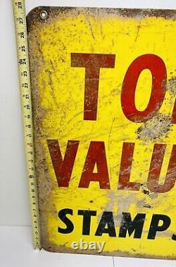 Vtg 1960 Top Value Stamps Advertising Sign Double Sided Metal 28 Gas Oil Store