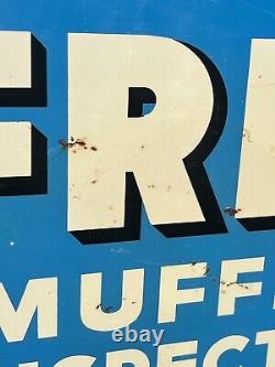 Vtg 1960s 70s Merit Muffler Installed Advertising Double Sided Sign 36 Metal