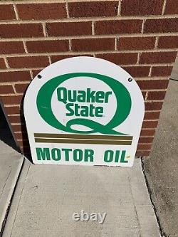 Vtg 1960s 70s Quaker State Motor Oil Double Sided Metal Sign 29 Tombstone