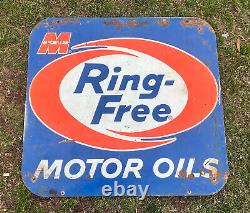 Vtg 1960s Macmillan Ring-Free Motor Oil Advertising Sign 30 Double Sided Metal
