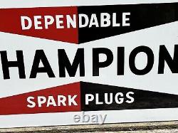 Vtg 1968 Champion Spark Plugs Fasten Your Seat Belt Sign 17.5 Double Side Metal