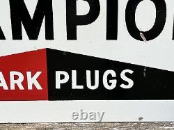 Vtg 1968 Champion Spark Plugs Fasten Your Seat Belt Sign 17.5 Double Side Metal