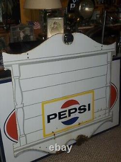 Vtg 1969 PEPSI COLA COLONIAL DOUBLE SIDED PAINTED METAL PRIVILEGE PANEL SIGN 42