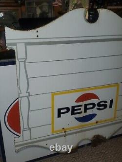 Vtg 1969 PEPSI COLA COLONIAL DOUBLE SIDED PAINTED METAL PRIVILEGE PANEL SIGN 42