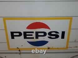 Vtg 1969 PEPSI COLA COLONIAL DOUBLE SIDED PAINTED METAL PRIVILEGE PANEL SIGN 42