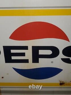 Vtg 1969 PEPSI COLA COLONIAL DOUBLE SIDED PAINTED METAL PRIVILEGE PANEL SIGN 42