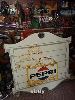 Vtg 1969 PEPSI COLA COLONIAL DOUBLE SIDED PAINTED METAL PRIVILEGE PANEL SIGN 42