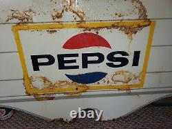 Vtg 1969 PEPSI COLA COLONIAL DOUBLE SIDED PAINTED METAL PRIVILEGE PANEL SIGN 42