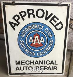Vtg AAA 1990 Approved Mechanical Auto Repair Double Sided Metal Advertising SIgn