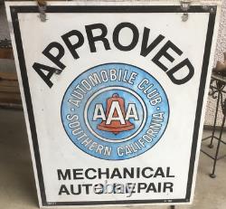 Vtg AAA 1990 Approved Mechanical Auto Repair Double Sided Metal Advertising SIgn