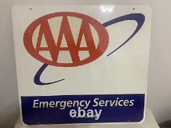 Vtg. AAA Emergency Services Hanging Sign Double Sided 24 x 26 Aluminum NICE