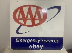 Vtg. AAA Emergency Services Hanging Sign Double Sided 24 x 26 Aluminum NICE