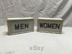Vtg Aluminum Men Women Double Sided Restroom Sign Light Fixtures Retro 333-18E