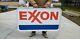 Vtg Double-sided Porcelain Exxon Gas Station Sign Original Frame & Hangers 52x28