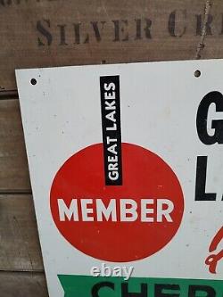 Vtg Great Lakes Cherry Grower Double Sided Metal Sign, Rosenberg Bros. Sodus MI